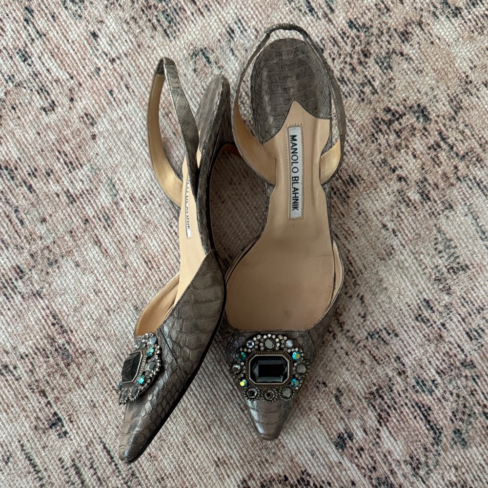 Manolo Blahnik Silver Embellished Heels